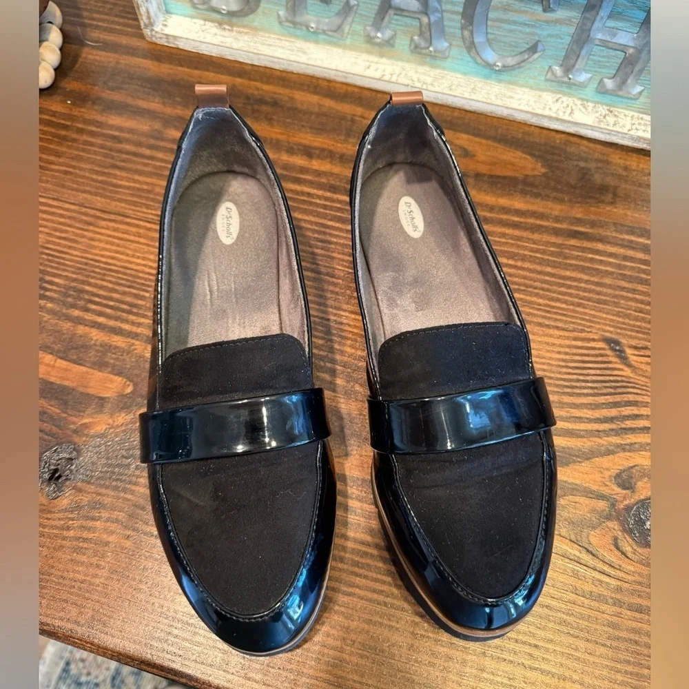 Dr. Scholl’s Black Patent & Suede Loafers Size 8.5 Academia Grunge Preppy career